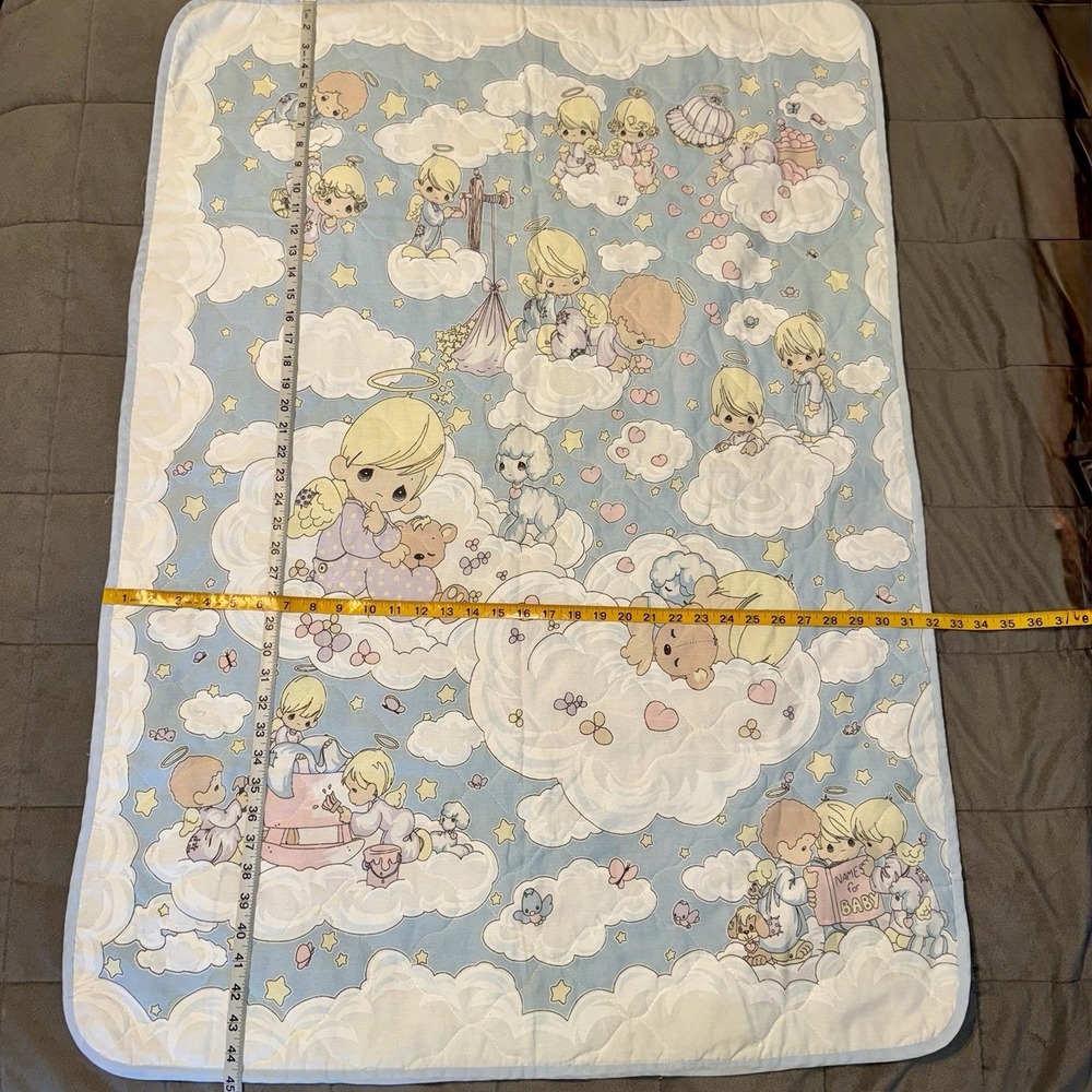 Vintage Precious Moments Baby Crib Blanket 45x32" Comforter Quilt Angels - Picture 10 of 10